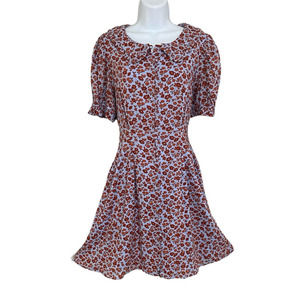 Madewell Blue Floral Print Peter Pan Collar Puff Sleeve Mini Dress Size 14